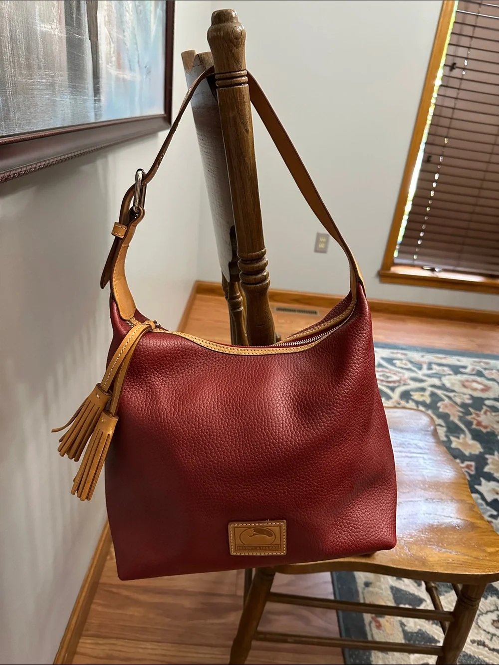 Dooney & Bourke Red Pebble Leather Hobo with Tan Trim